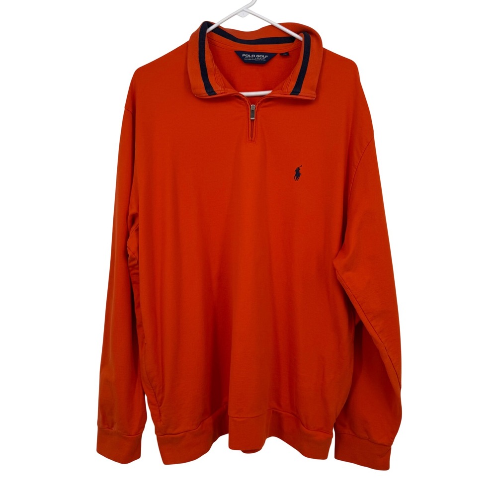 Polo Golf Ralph Lauren Mens XL Orange Pima Cotton 1/4 Zip Pullover St Charles CC